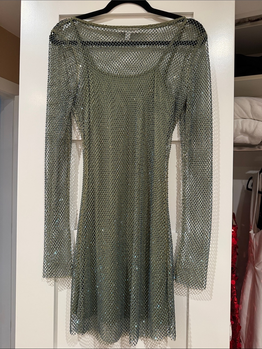 Rare London Olive Green Mesh Long Sleeve Mini Dress